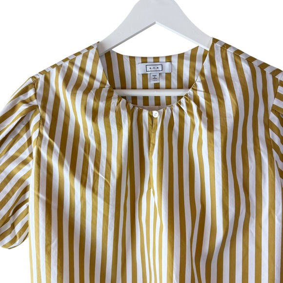 AYR Striped Blouse Puff Sleeve Gold White Women's S Top Bubble Hem - Picture 2 of 7